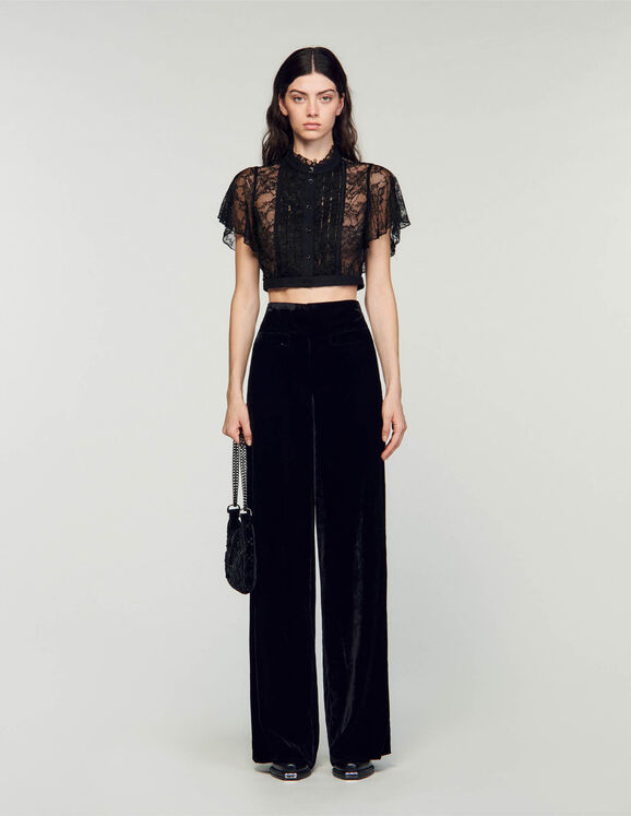 Wide-leg velvet trousers Black Femme