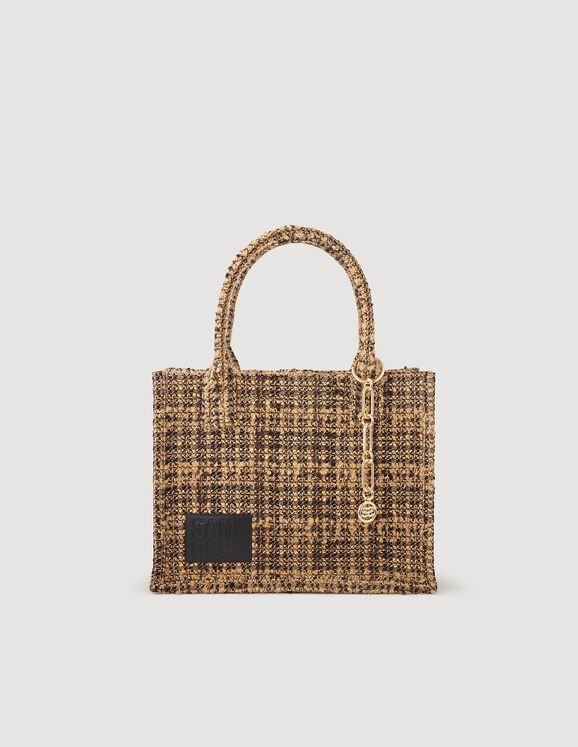 Shopping-Bag Kasbah aus Tweed Caramel / Noir Femme