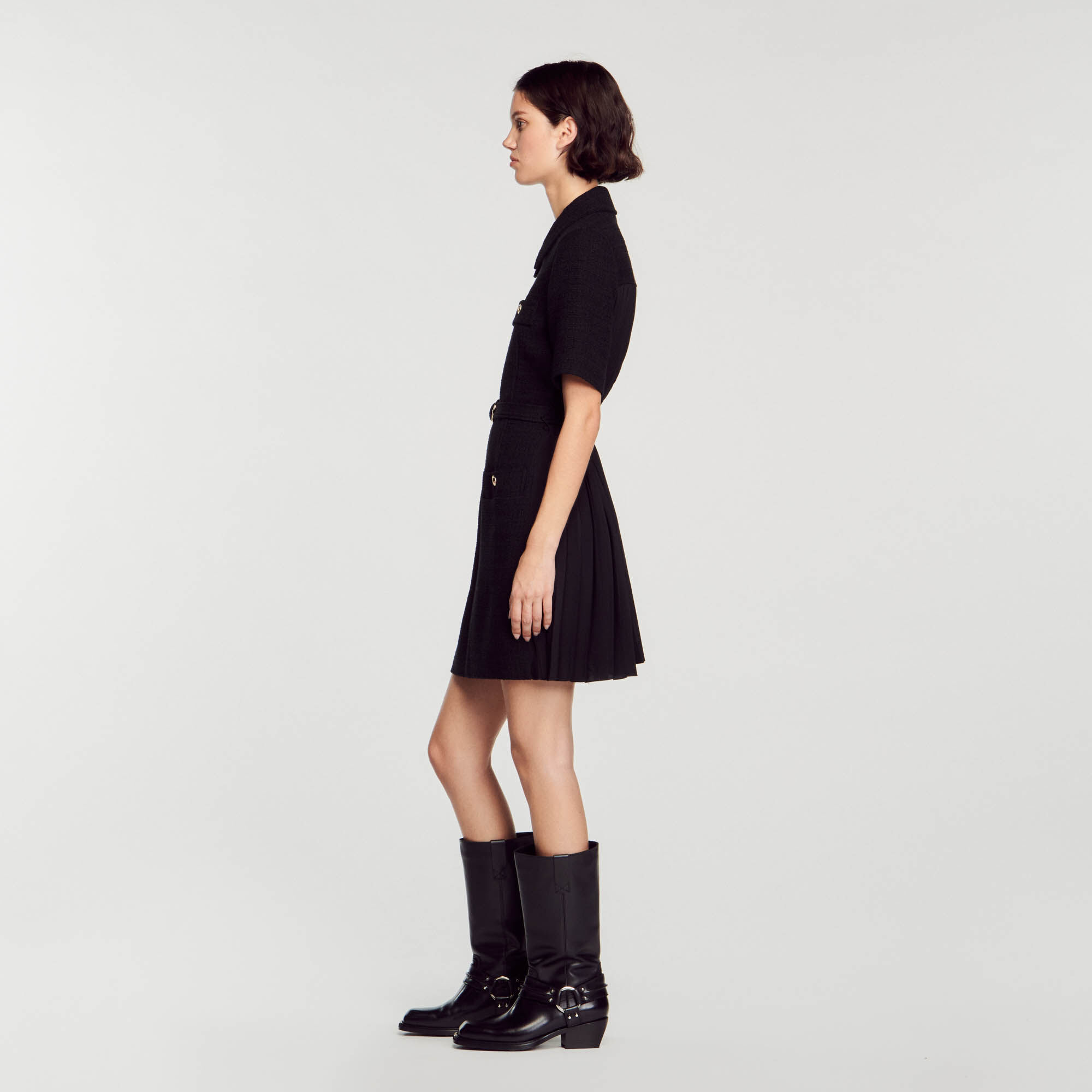 Short sleeved dress in two materials SFPRO02648 Dresses Sandro