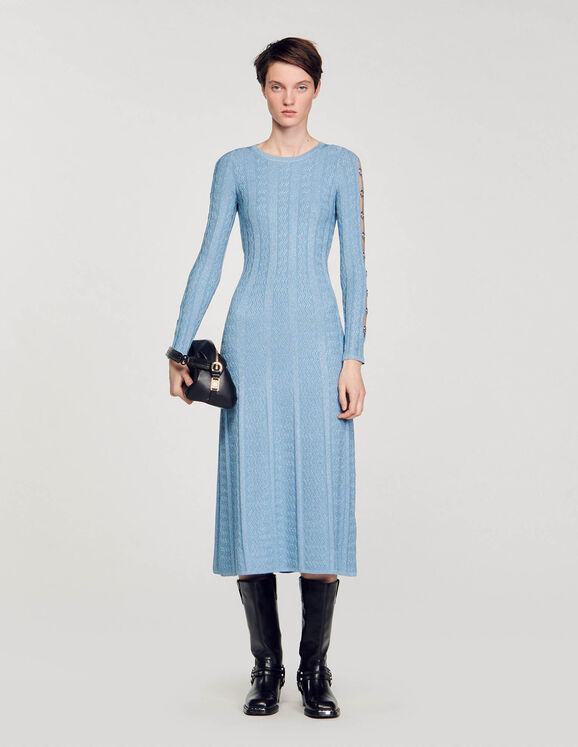 Long-sleeved knit midi dress Sky Blue Femme