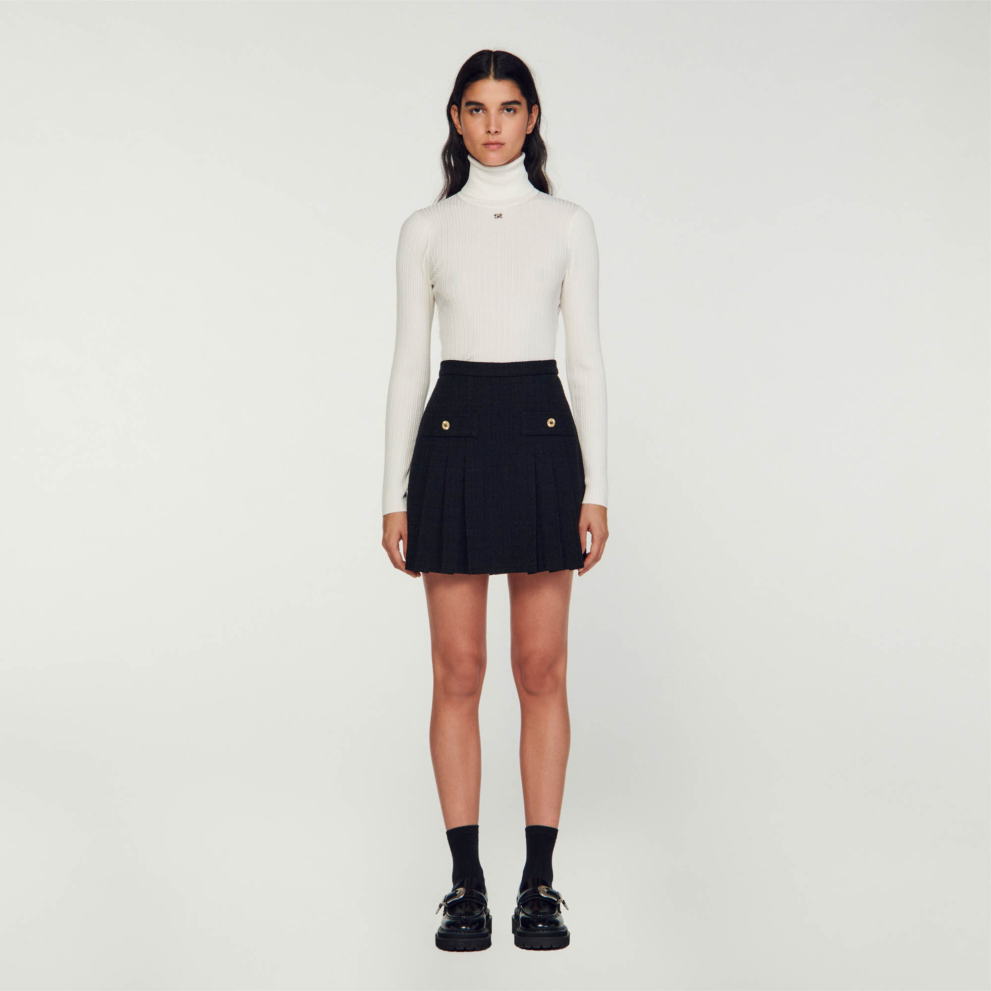 Pleated tweed skirt SFPJU00987 Skirts Shorts Sandro Paris