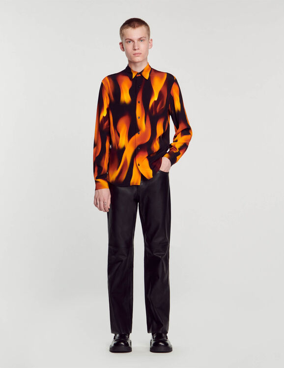 Flame pattern shirt Black Homme
