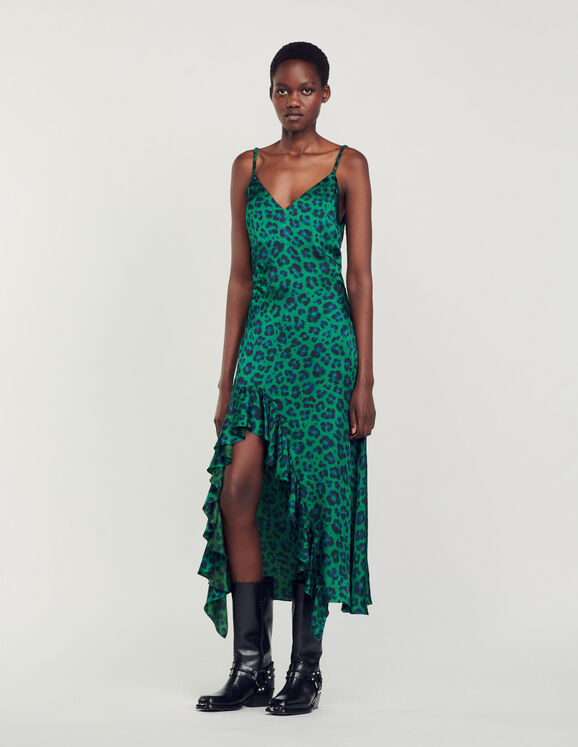 Leopard print slit dress Green Femme