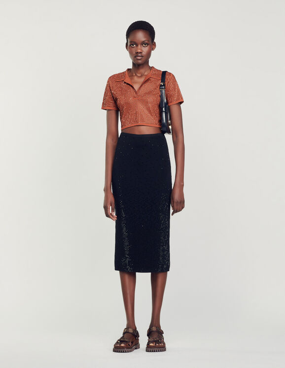 Rhinestone-embellished midi skirt Black Femme