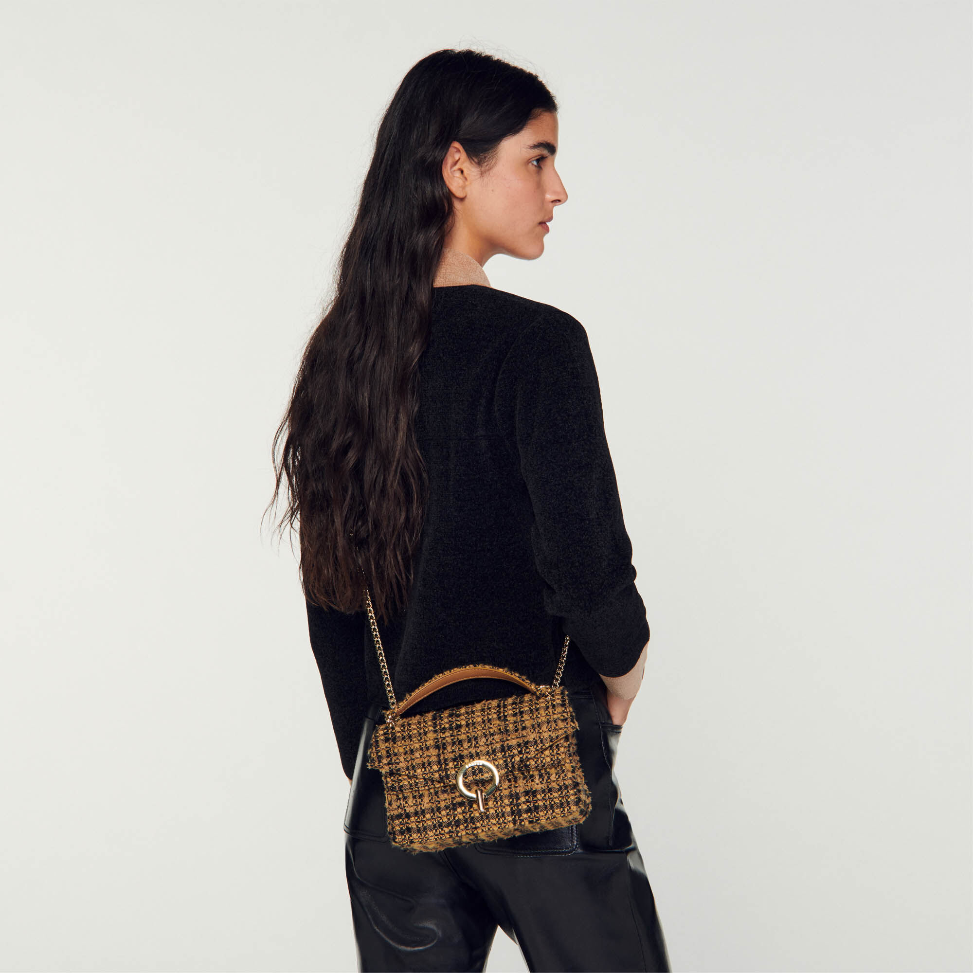Tweed YZA bag SFASA01224 Toffee Black All Bags Sandro Paris