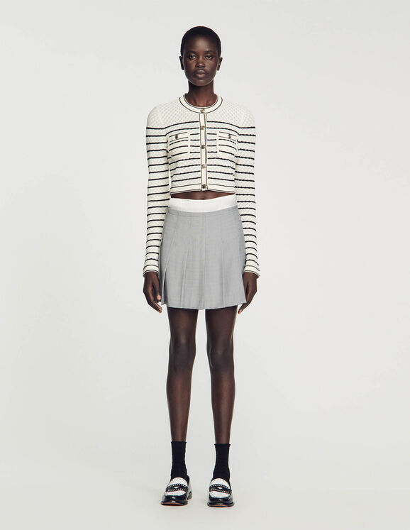 Striped cropped coatigan White / Black Femme