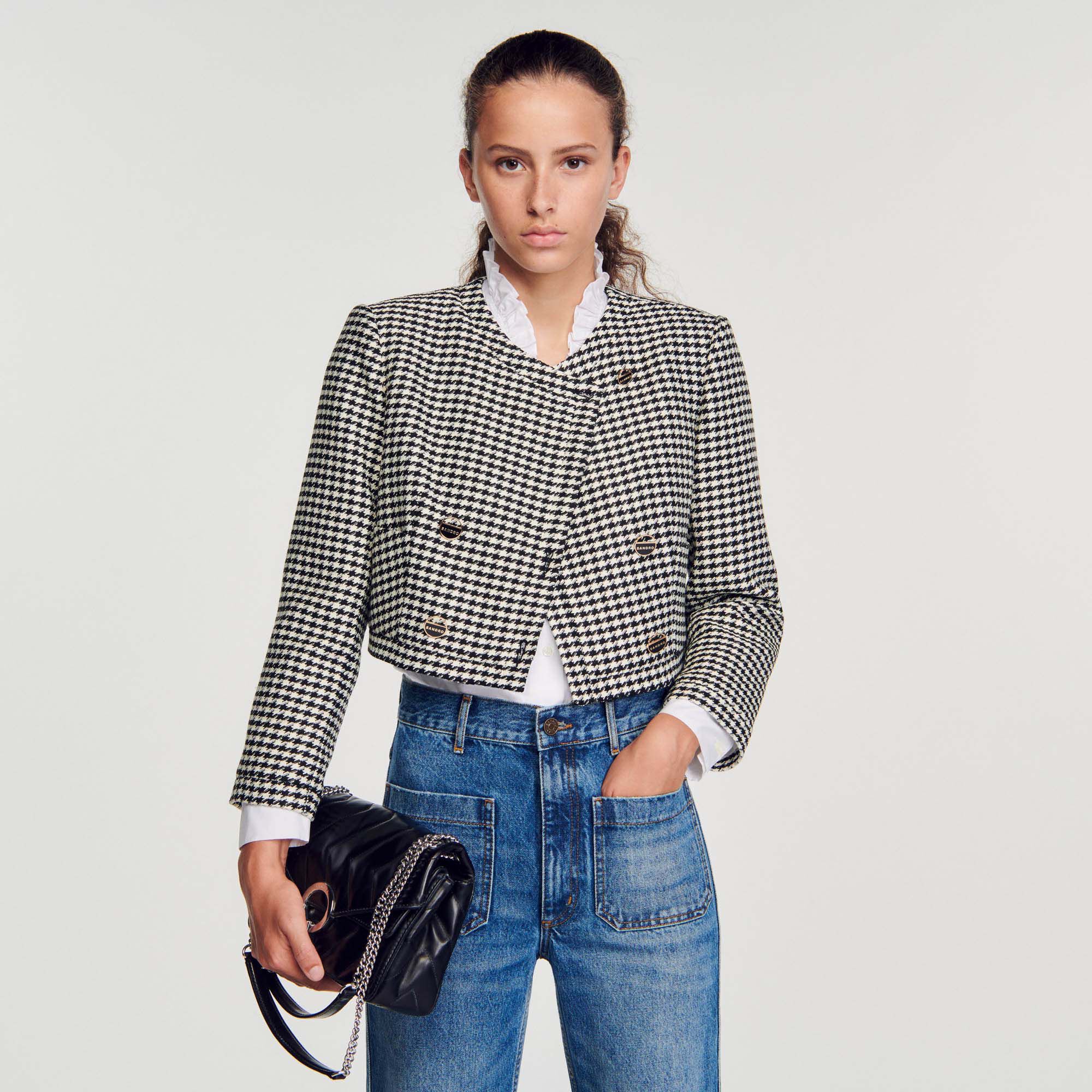 Veste courte pied top de poule femme