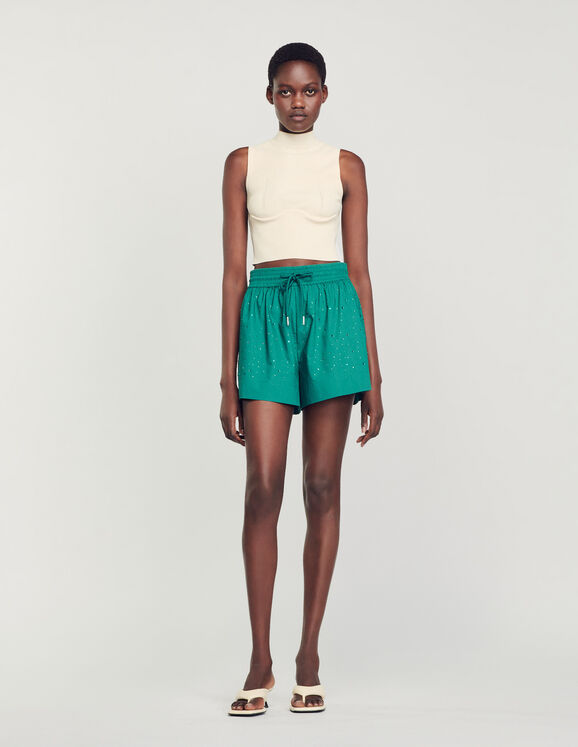 Rhinestone shorts Emeuraude Green Femme