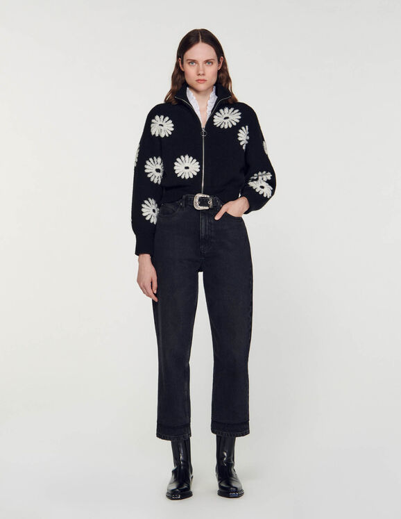 Floral trucker-style sweater Black Femme