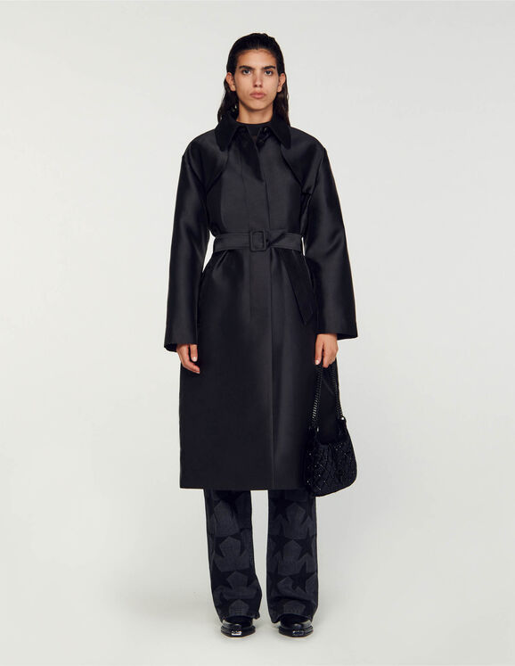 Satin-effect trench coat Black Femme