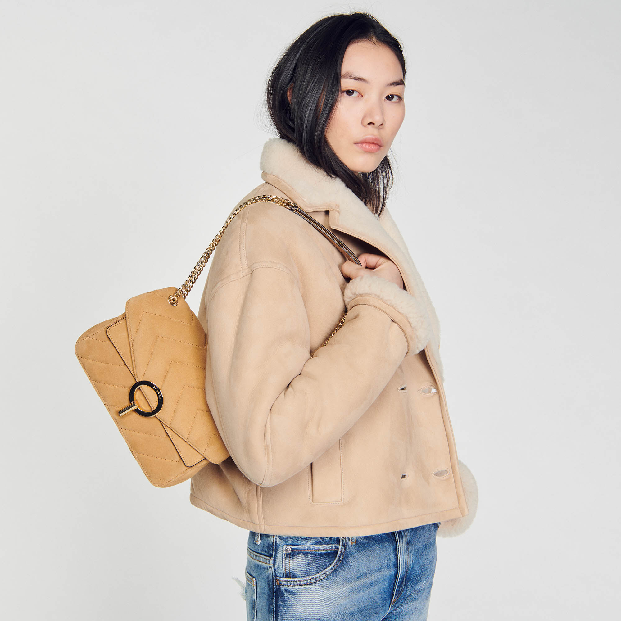 Beige new arrivals suede bag