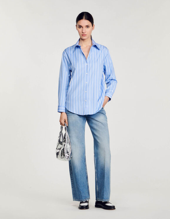 Stripy shirt with open lace back Blu / White Femme