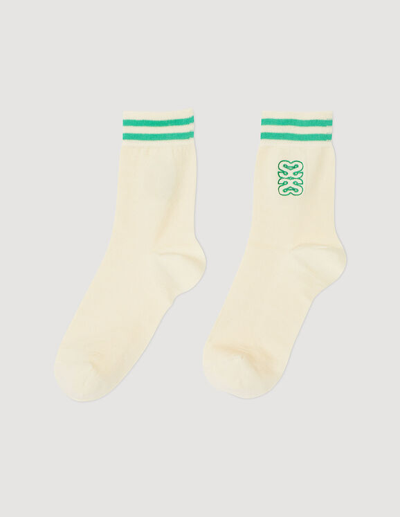 Bestickte Socken Ecru / Vert Femme