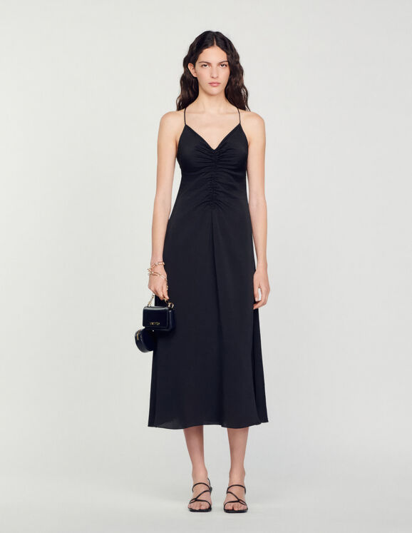 Midi dress with narrow straps Black Femme
