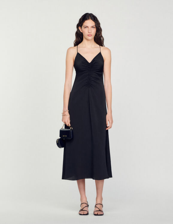 Midi dress with narrow straps Black Femme