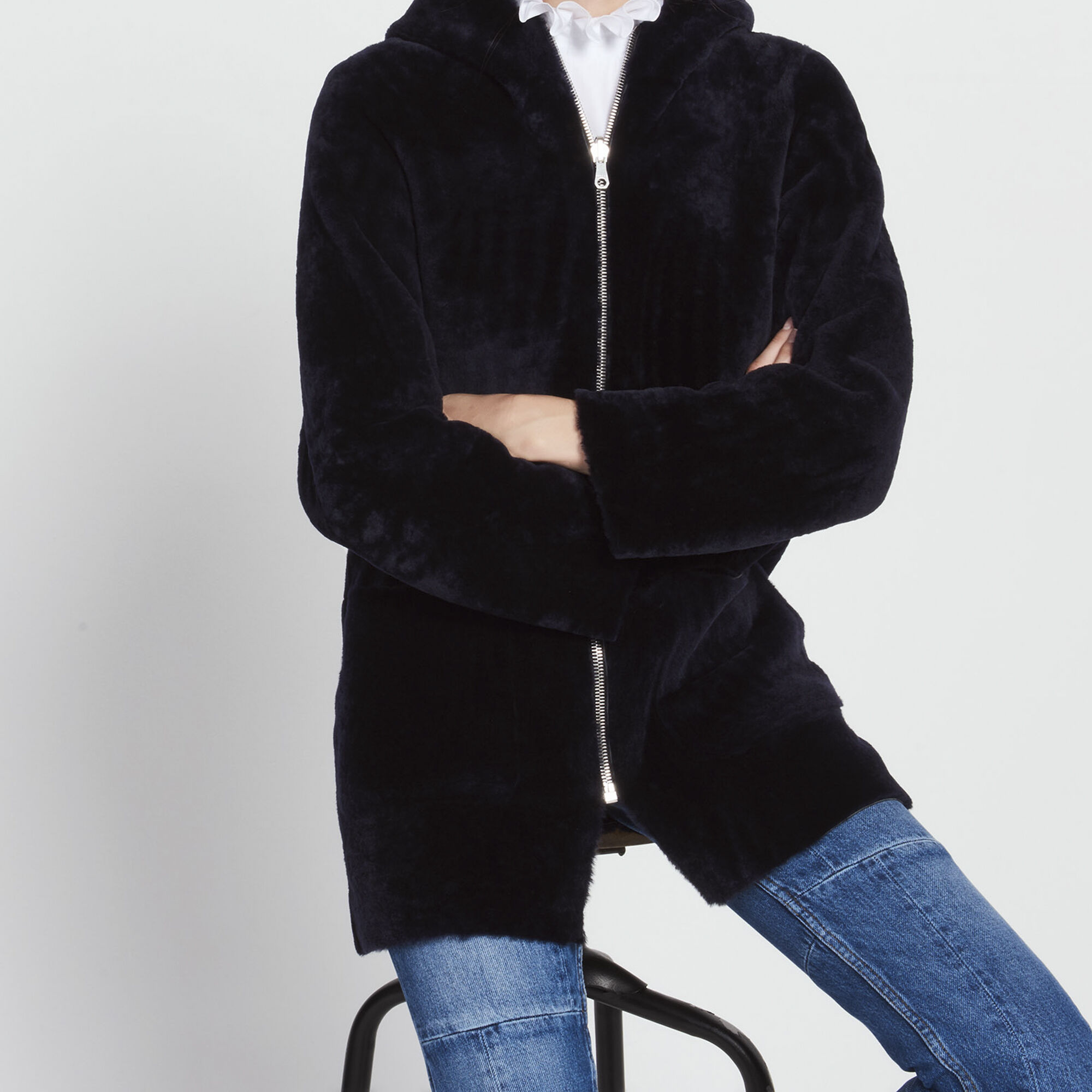 Manteau en peau lain e avec capuche M9340H FAnciennesCollections