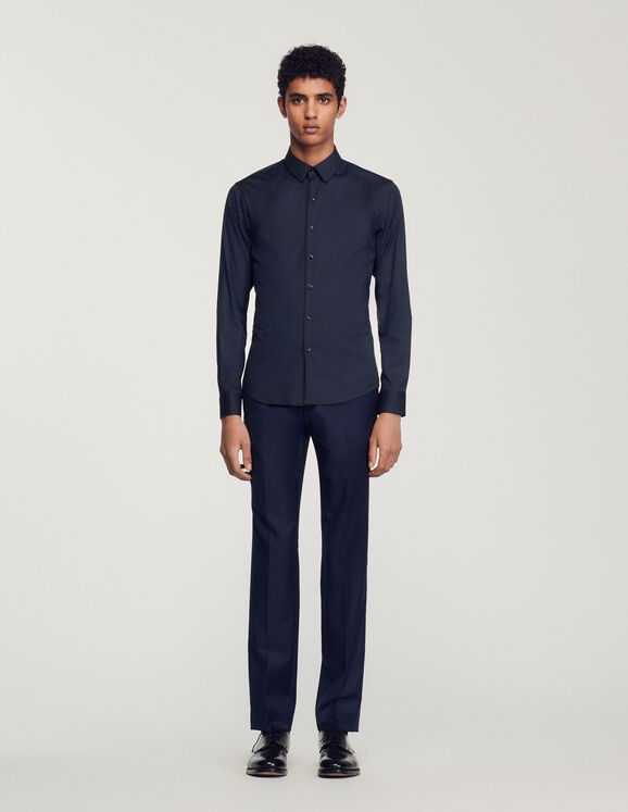 Fitted stretch cotton shirt Navy Blue Homme