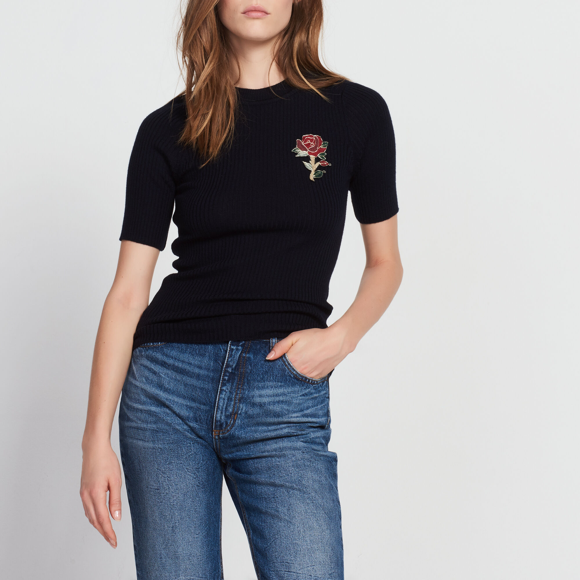 Pull avec patch de fleur S2054H FAnciennesCollections Sandro Paris