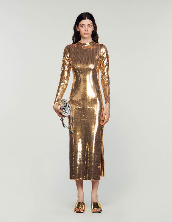 Sequin midi dress Gold Femme
