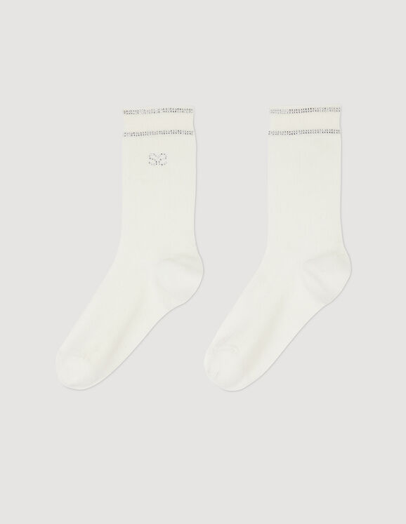 Socken mit Strass-Verzierung Weiß Femme
