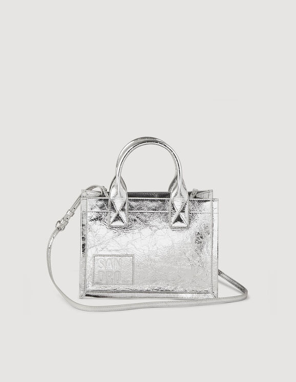 Kasbah small metallic leather tote bag Silver Femme
