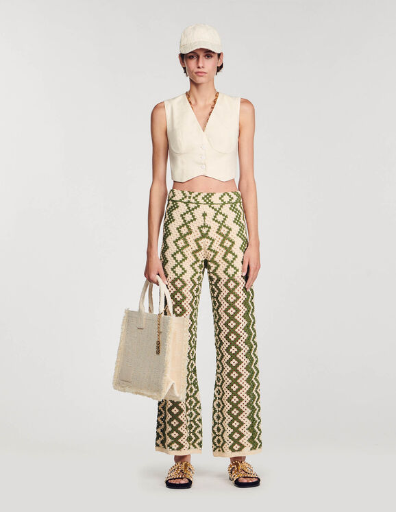Knit trousers Ecru / Olive Green Femme