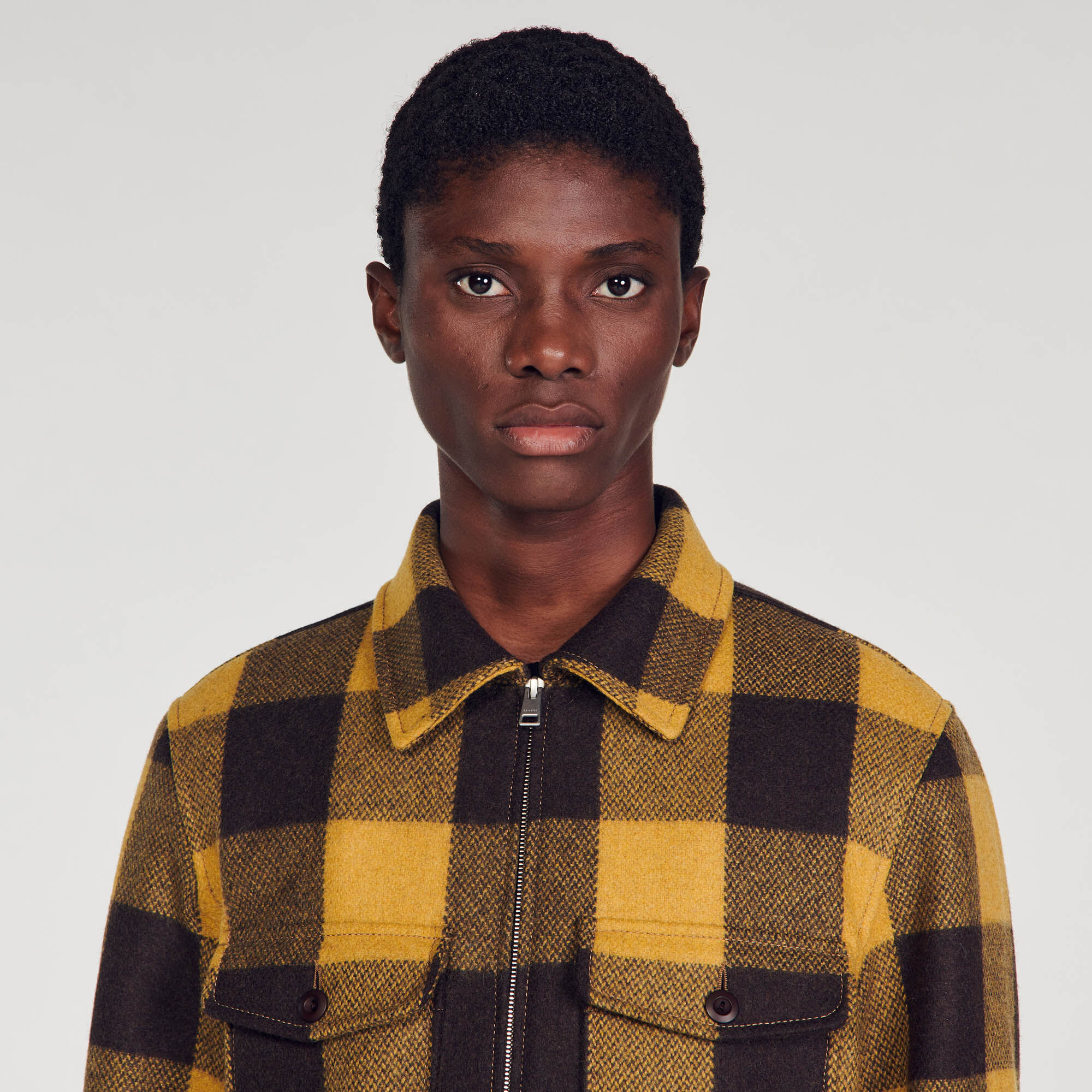 Check jacket SHPBL00874 Yellow Coats Jackets Sandro Paris