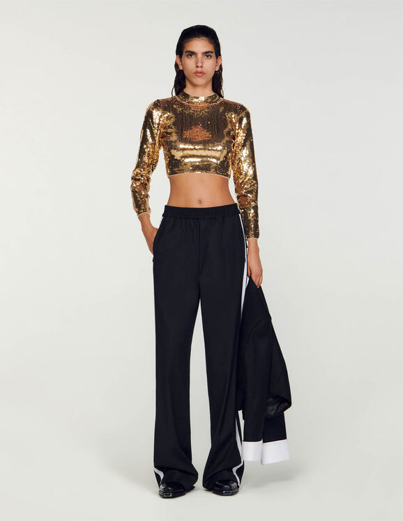 Cropped knit jumper with sequins Green Femme