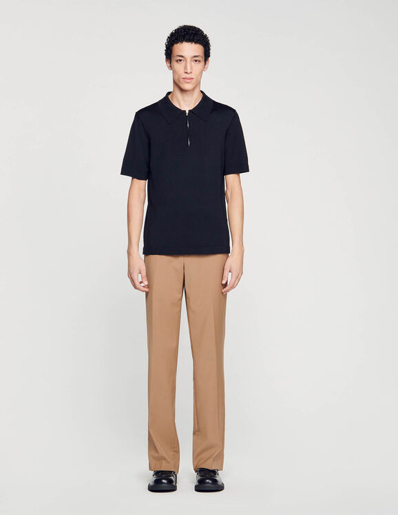 Knitted polo shirt with zip collar Navy Blue Homme