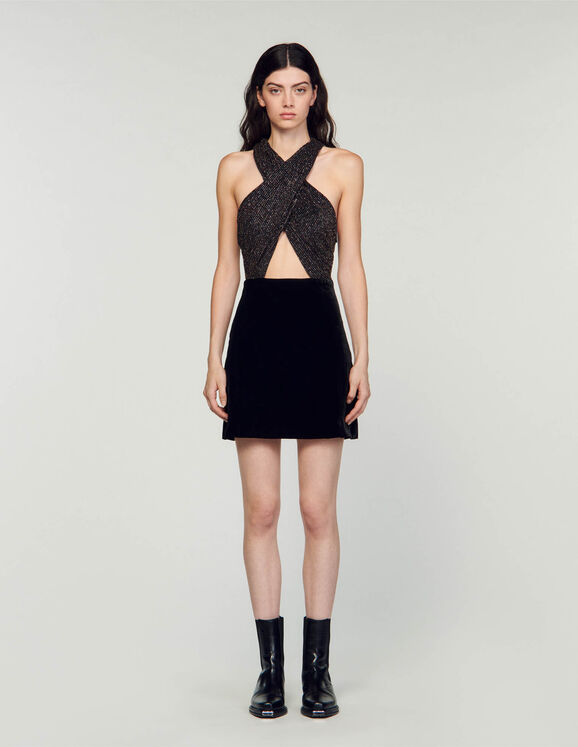 Dual-material short dress Black Femme