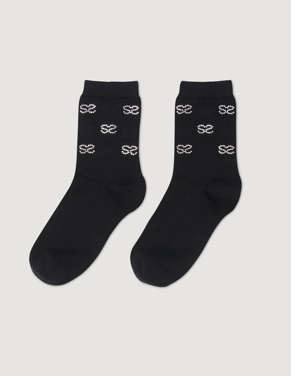 Socken mit Doppel-S Strassbesatz Schwarz Femme