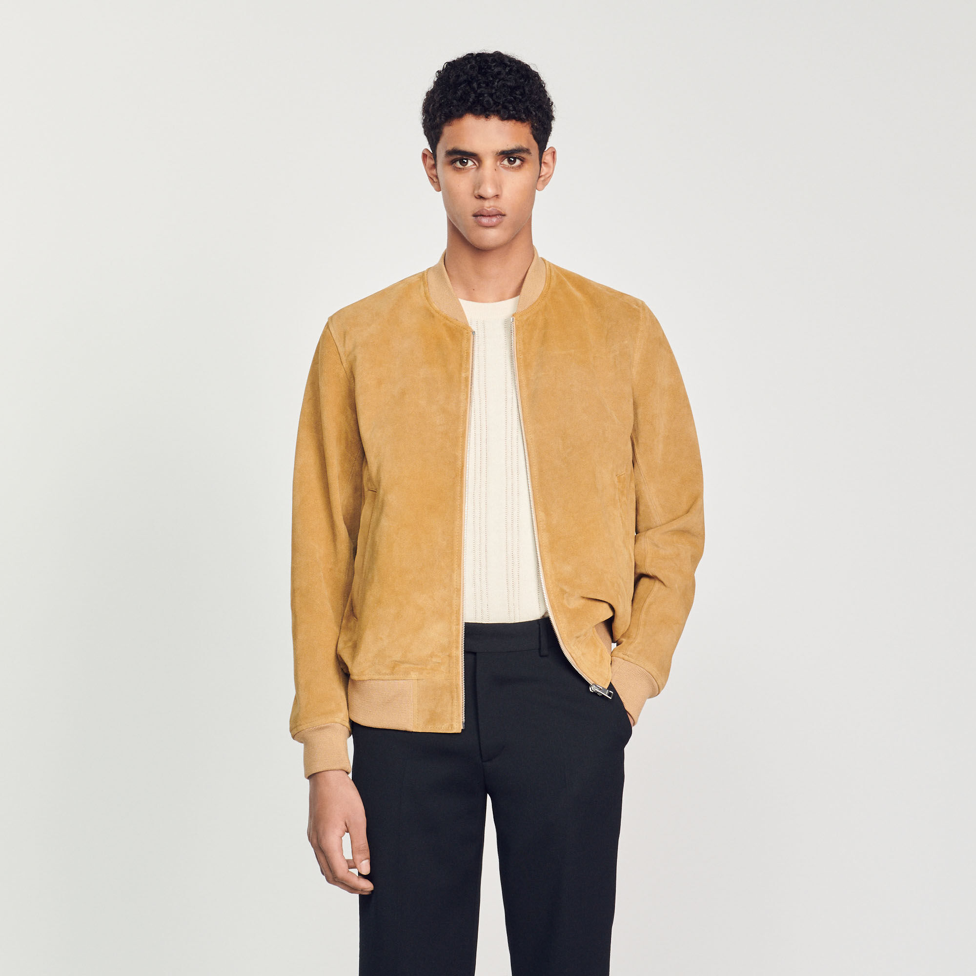 Sandro suede hot sale bomber jacket