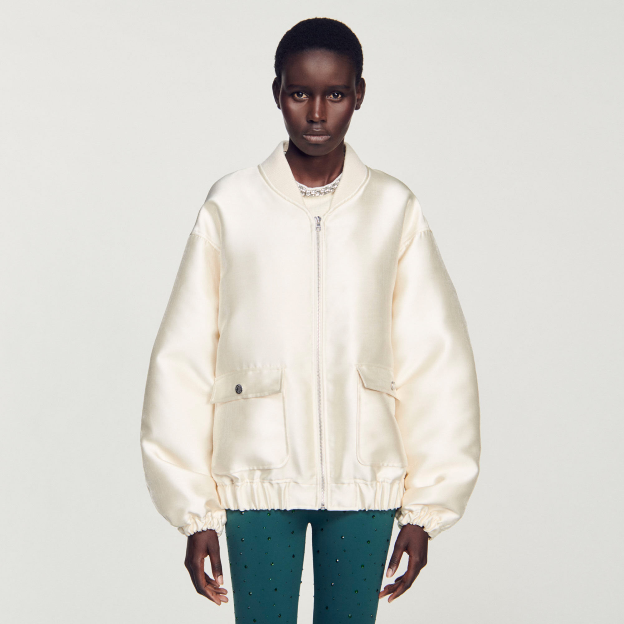 White puffer bomber jacket store