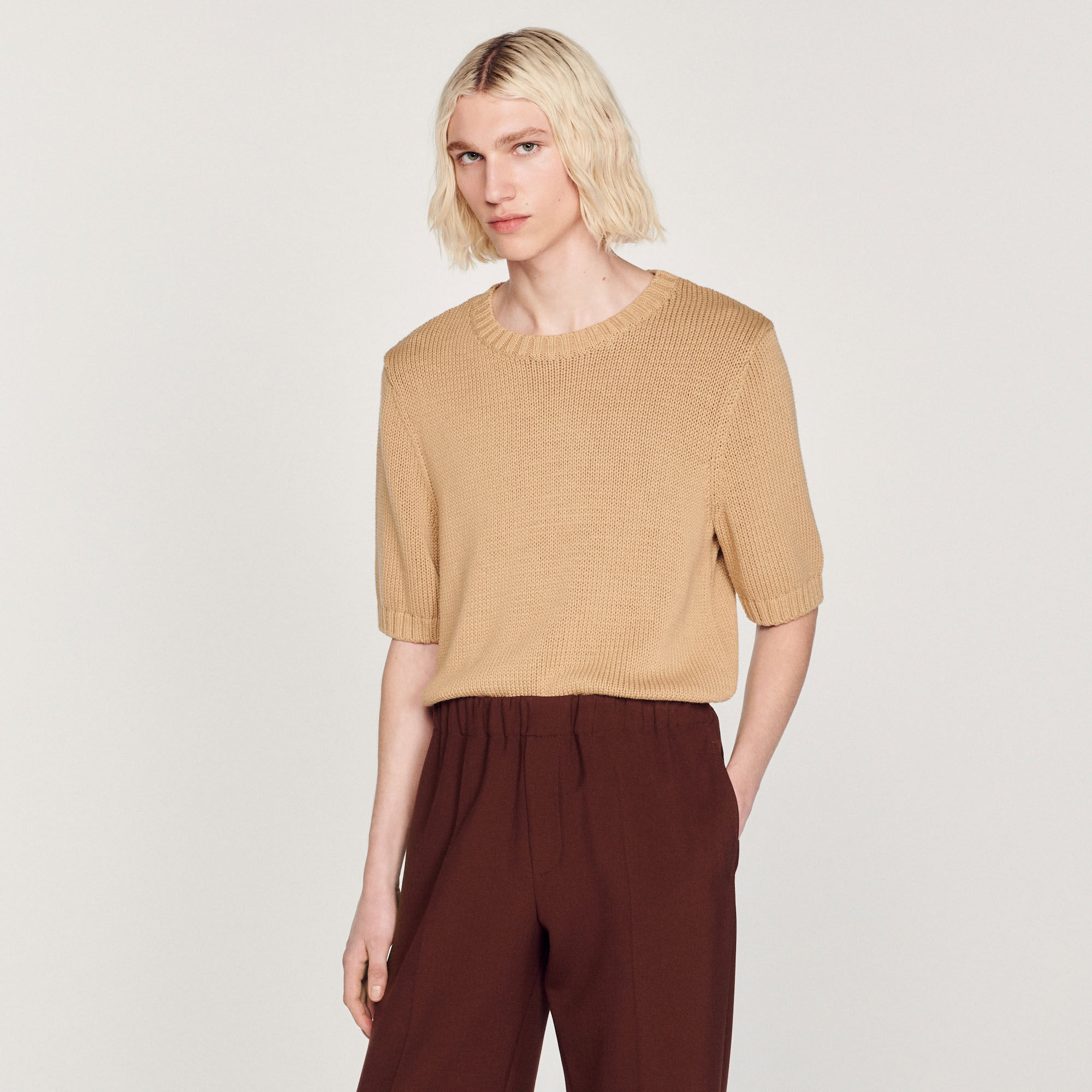 Pull laine manche courte shop homme