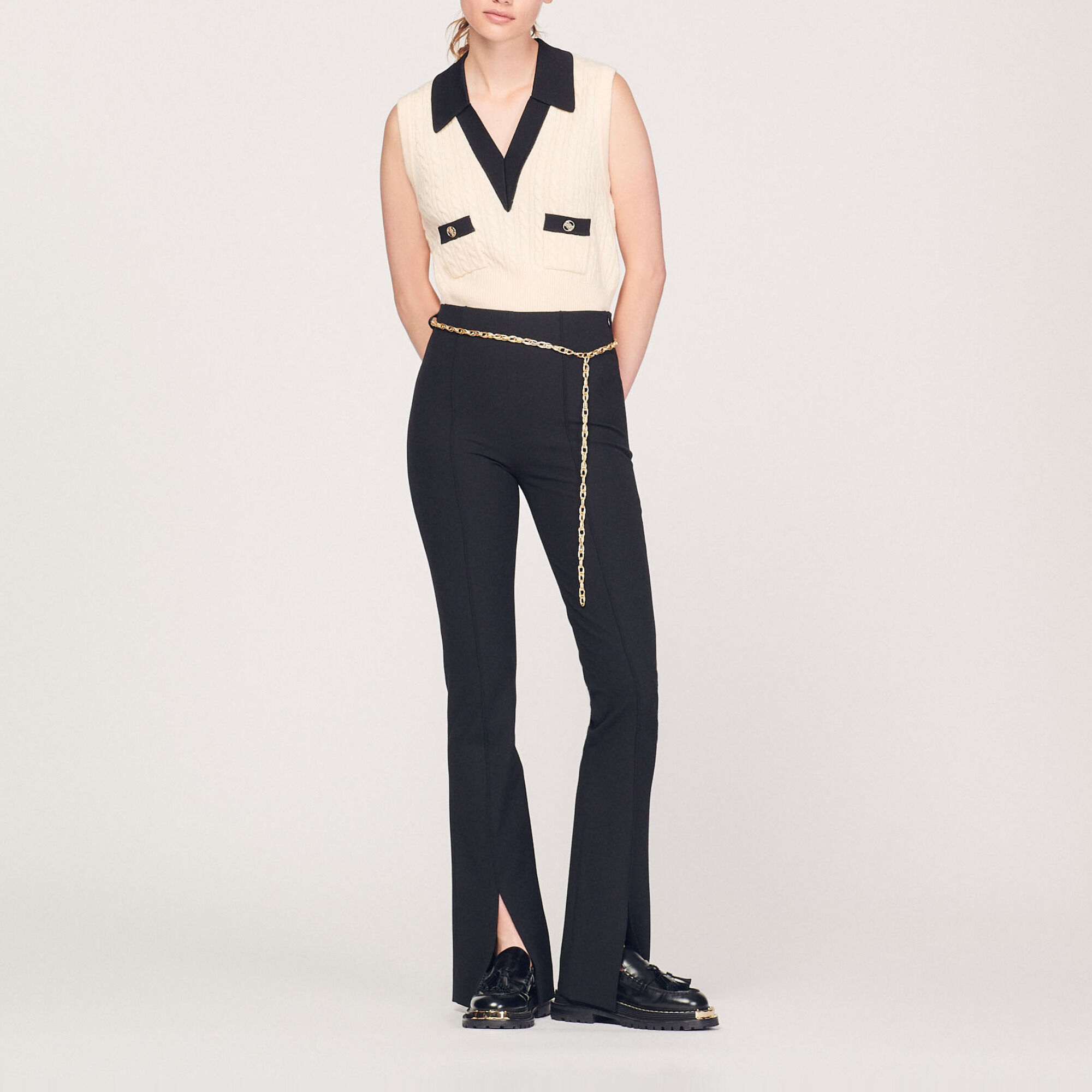 Pantalon best sale fendu noir