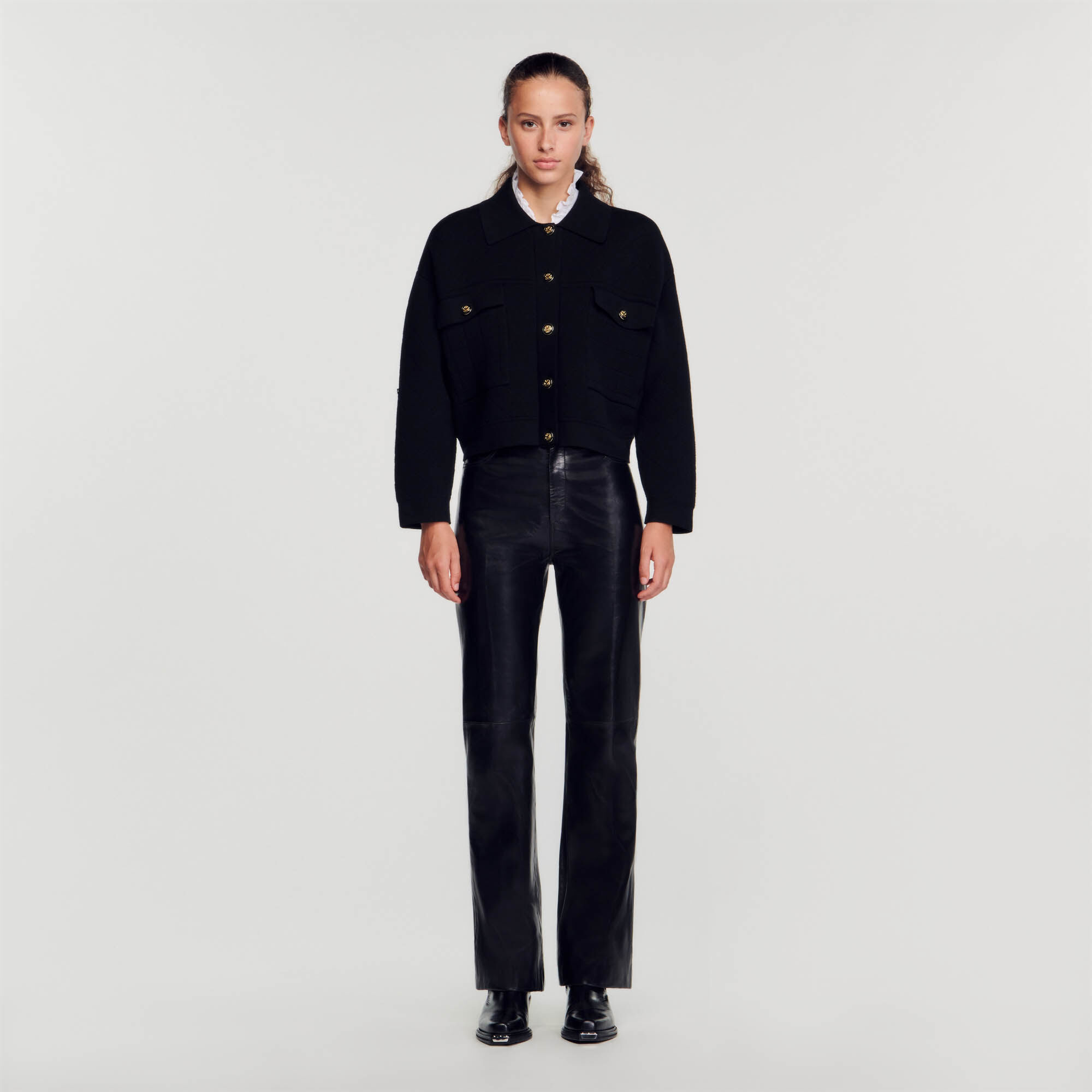 Cropped outlet knit jacket