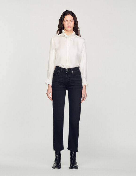 Straight-cut jeans with raw edges Black Femme