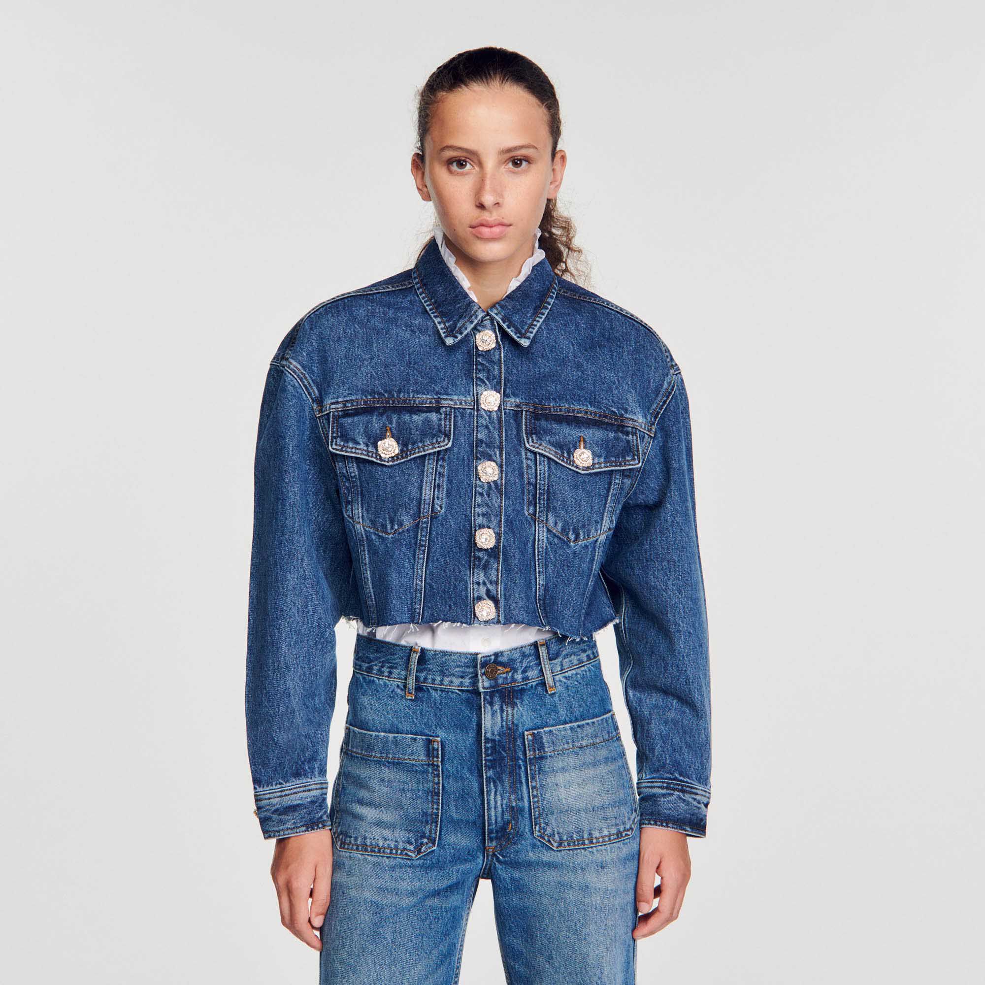 Cropped denim jacket SFPBL00851 Blazers Jackets Sandro Paris