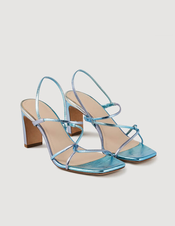Sandales à fines brides Bleu / Argent Femme