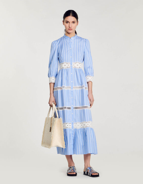 Striped cotton maxi dress Blu / White Femme