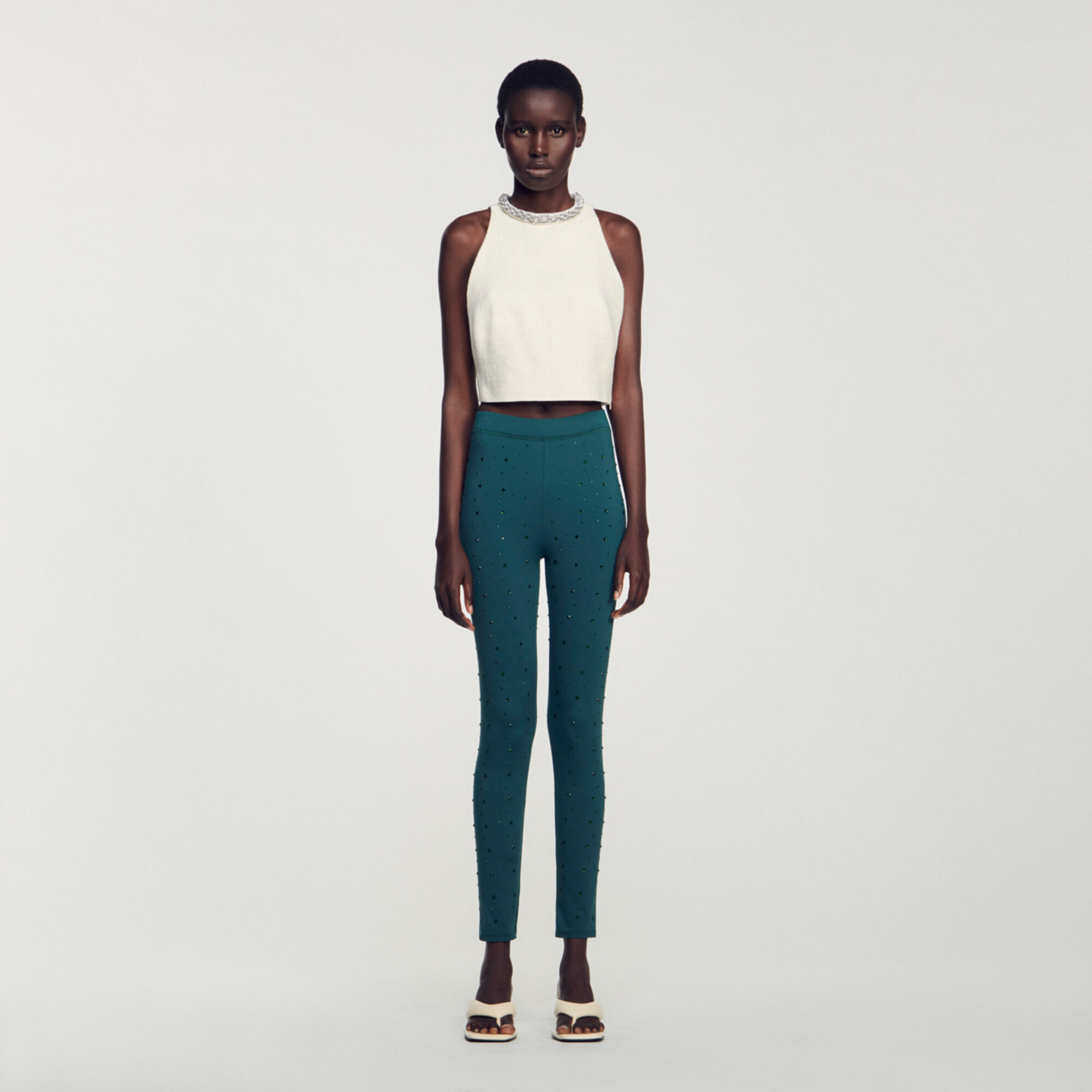 Legging strass SFPPA01235 Vert Pantalons Sandro Paris