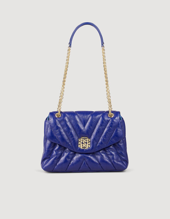 Quilted grained leather Mila bag Deep blu Femme