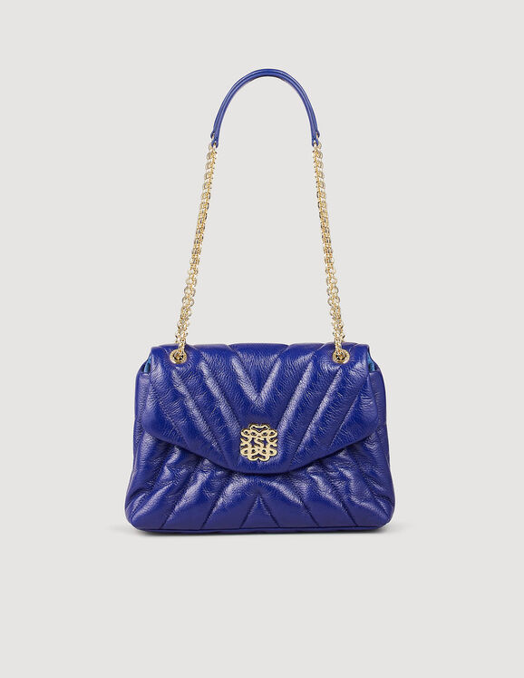 Quilted grained leather Mila bag Deep blu Femme
