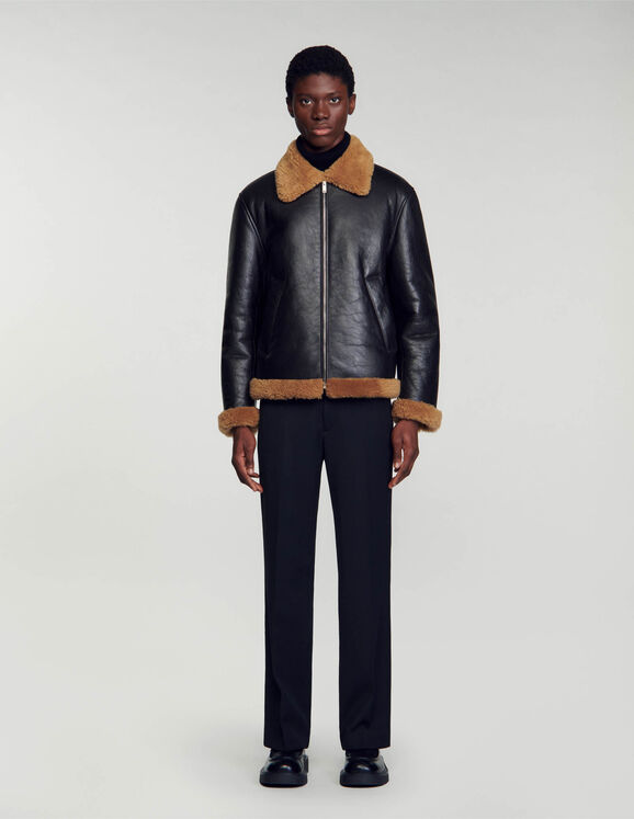 Oversized shearling jacket Black Brown Homme