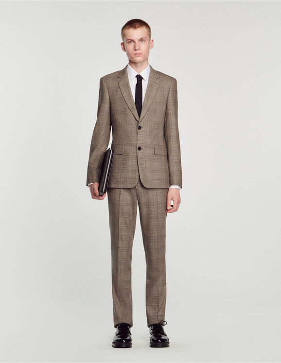 Wool checked suit jacket Grey Homme