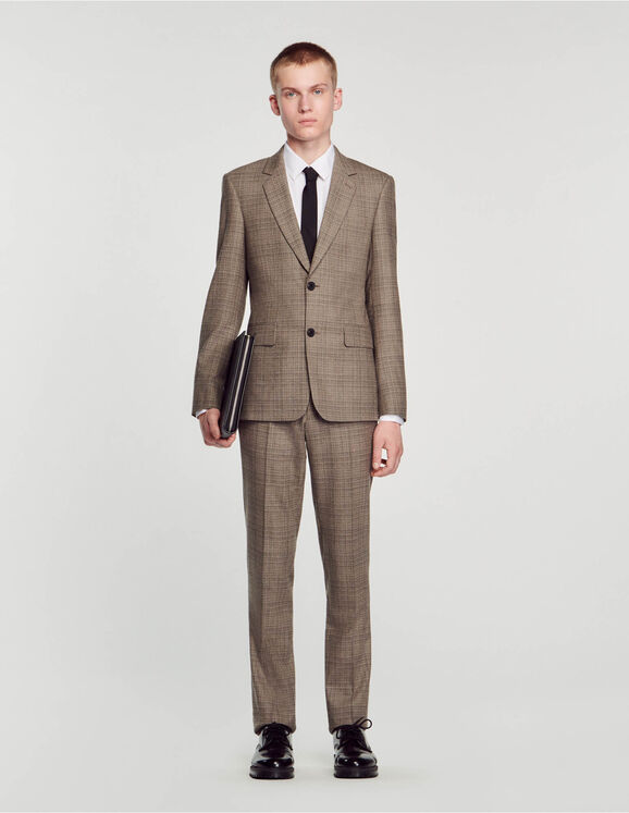 Wool checked suit jacket Grey Homme