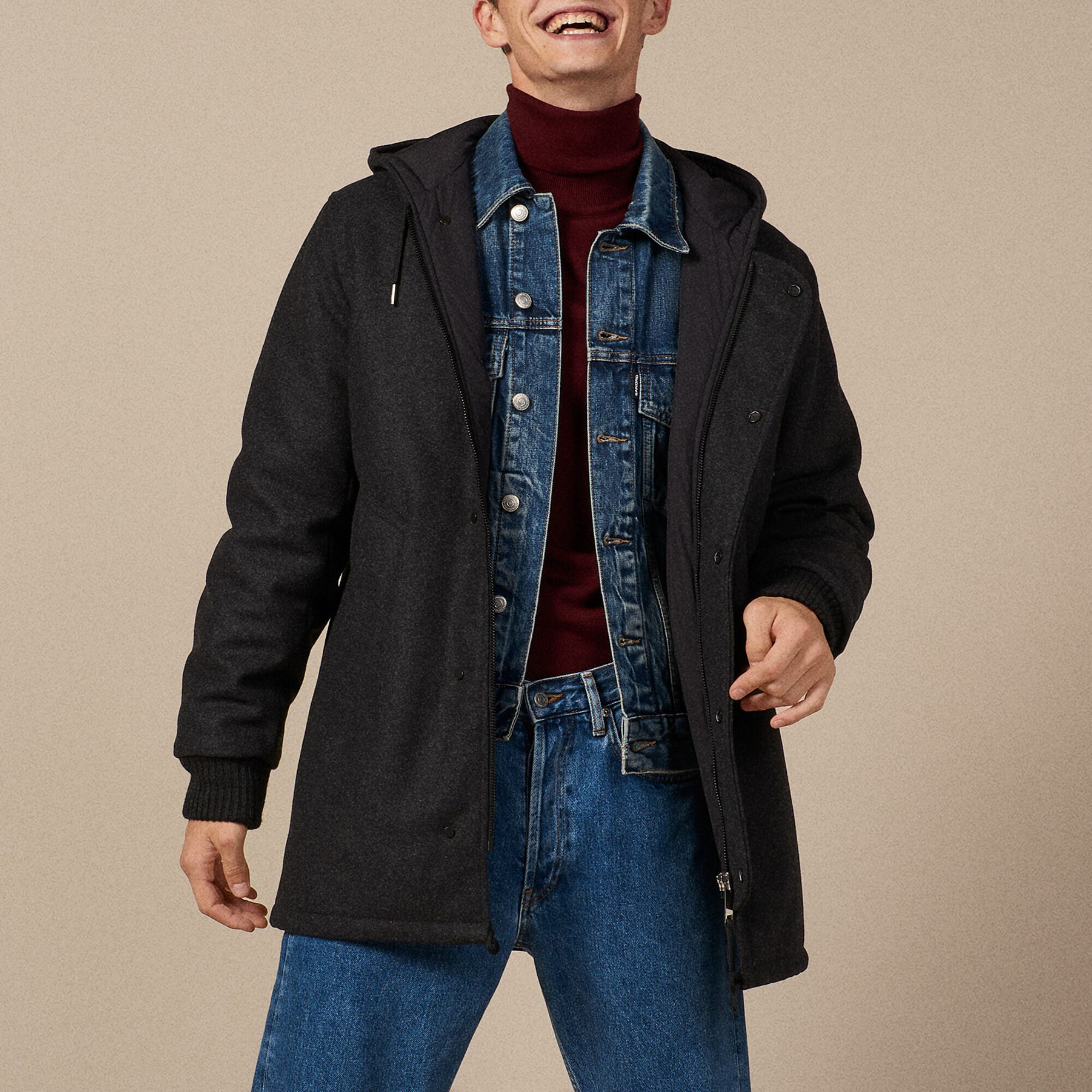 Hooded coat M9685W Charcoal Grey Sandro Paris