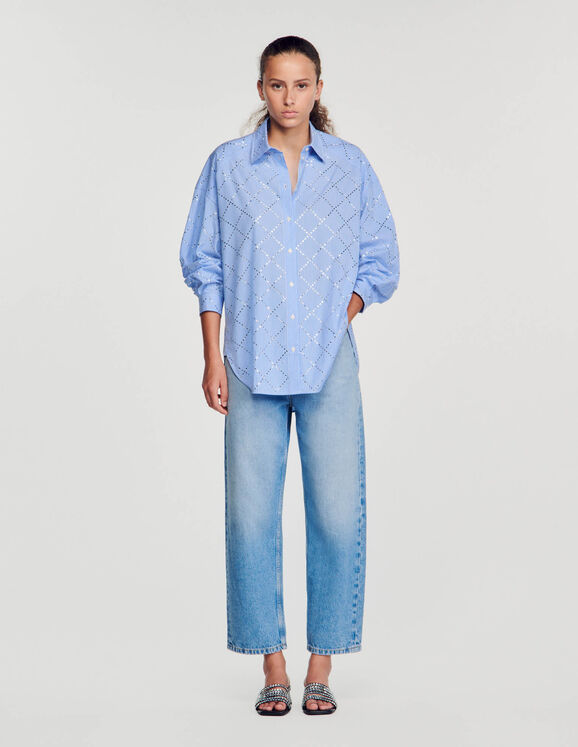 Oversize-Bluse mit Strassverzierung Sky Blue Femme