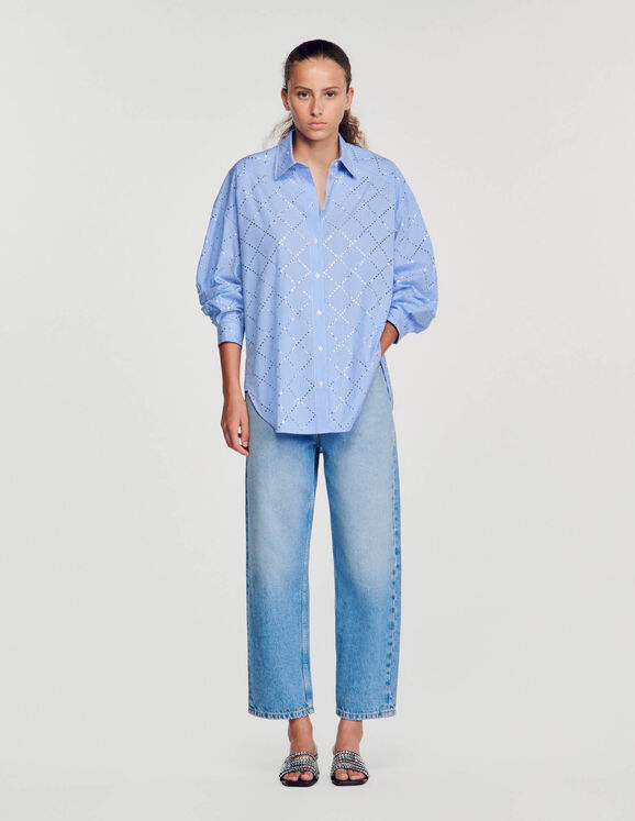 Oversized shirt with rhinestones Sky Blue Femme