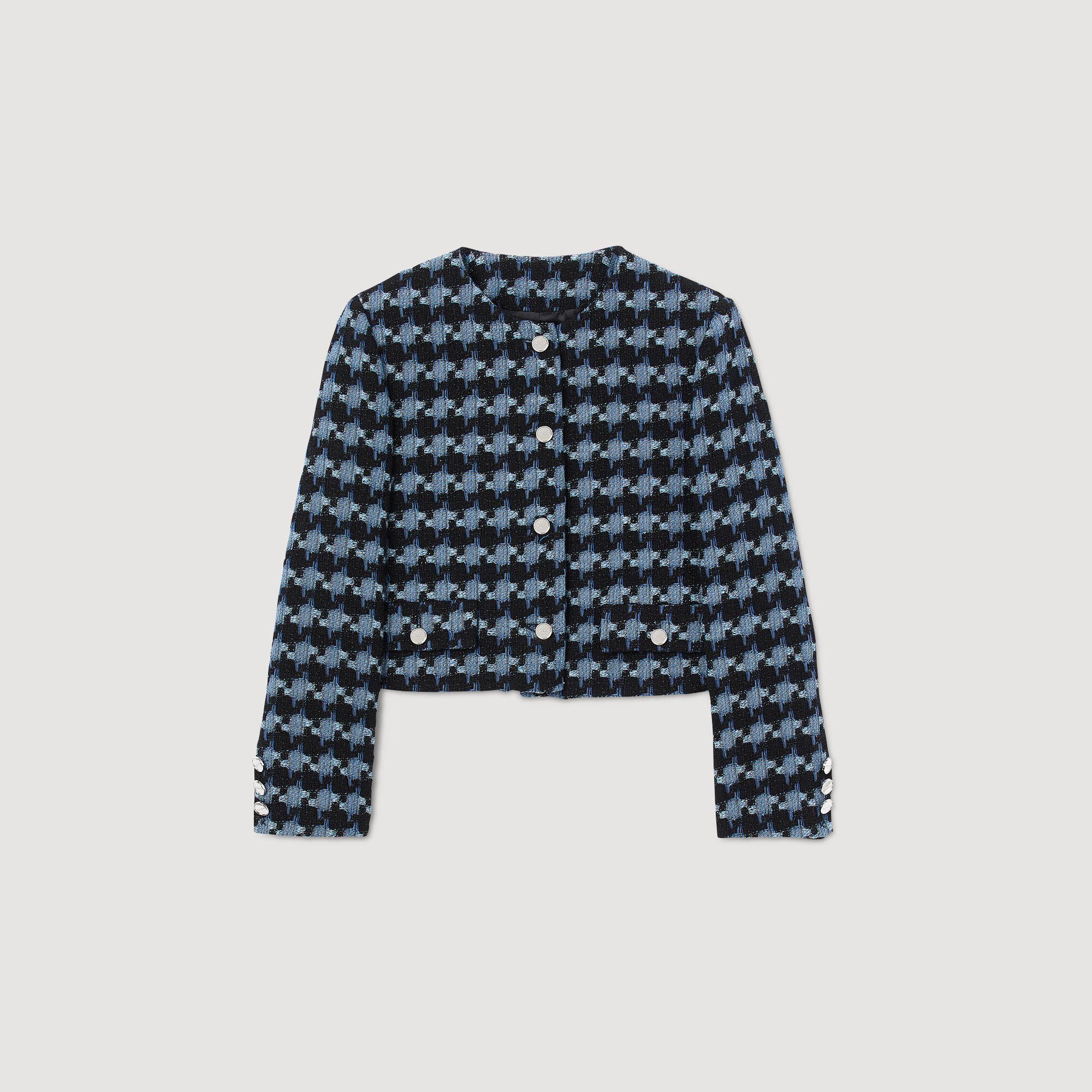 Cropped houndstooth tweed jacket